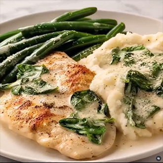 Seared chicken in creamy spinach sauce